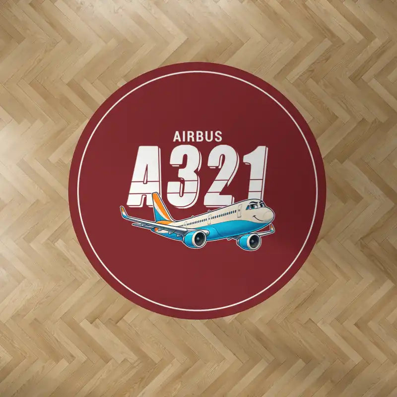 Airbus A321LR - Cartoon - Round Carpet - Dark Red