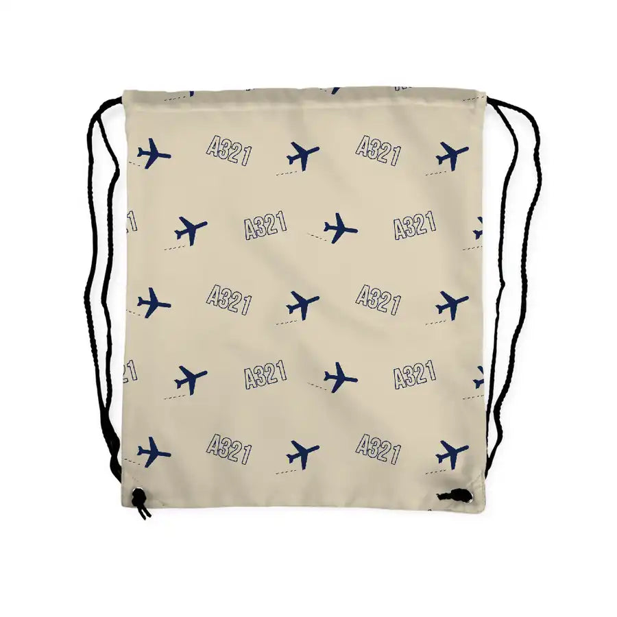 Airbus A321LR - Drawstring Bag - 3D Pattern - Beige