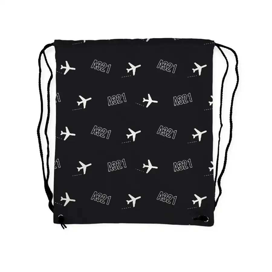 Airbus A321LR - Drawstring Bag - 3D Pattern - Black