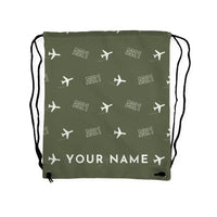 Thumbnail for Airbus A321LR - Drawstring Bag - 3D Pattern + Name - Green Army