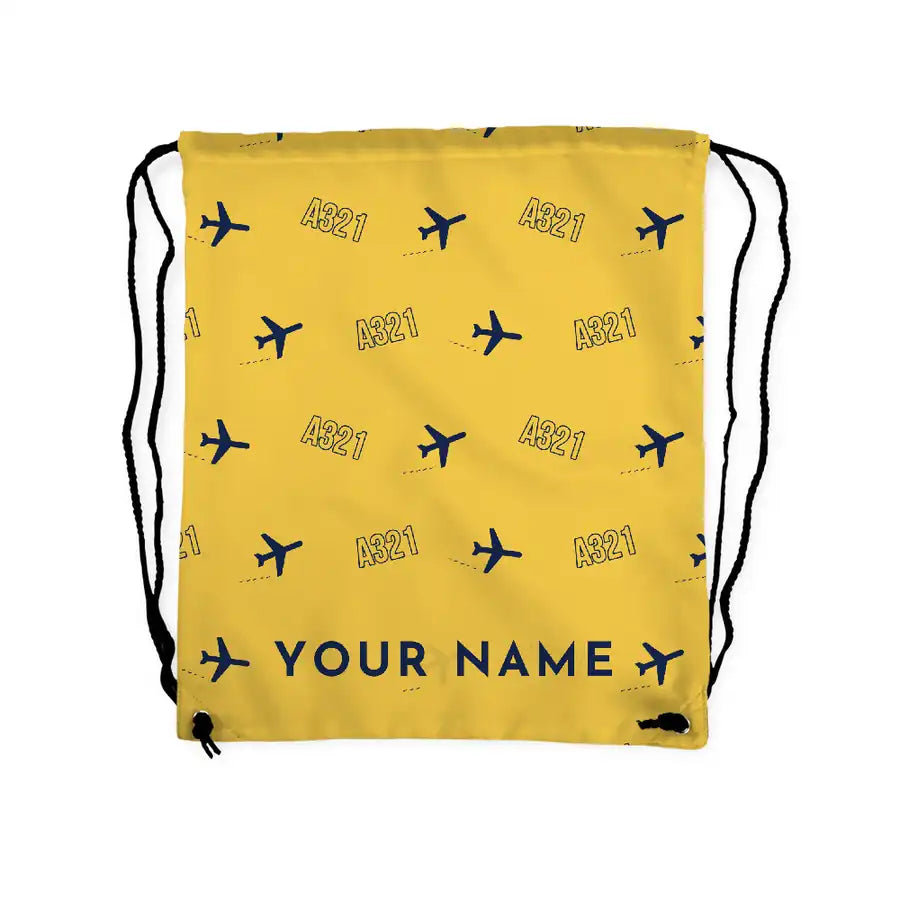Airbus A321LR - Drawstring Bag - 3D Pattern + Name - Yellow