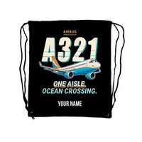 Thumbnail for Airbus A321LR - Drawstring Bag - Cartoon + Name - Black