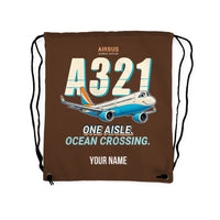 Thumbnail for Airbus A321LR - Drawstring Bag - Cartoon + Name - Brown