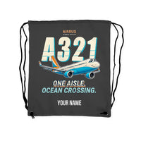 Thumbnail for Airbus A321LR - Drawstring Bag - Cartoon + Name - Gray