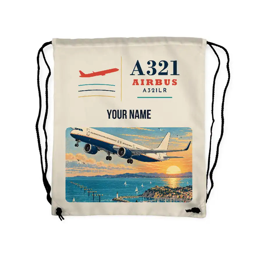 Airbus A321LR - Drawstring Bag - Classic + Name - Beige