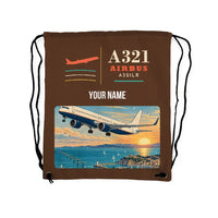 Thumbnail for Airbus A321LR - Drawstring Bag - Classic + Name - Brown