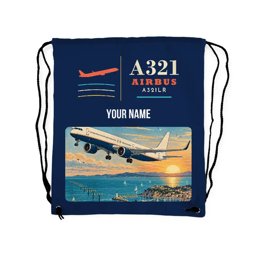 Airbus A321LR - Drawstring Bag - Classic + Name - Dark Blue