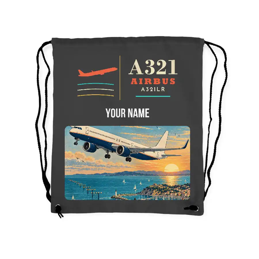 Airbus A321LR - Drawstring Bag - Classic + Name - Gray