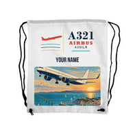 Thumbnail for Airbus A321LR - Drawstring Bag - Classic + Name - White