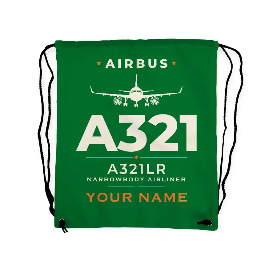 Airbus A321LR - Drawstring Bag - Heritage + Name - Green