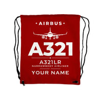 Thumbnail for Airbus A321LR - Drawstring Bag - Heritage + Name - Red
