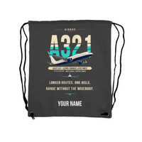 Thumbnail for Airbus A321LR - Drawstring Bag - Original + Name - Gray