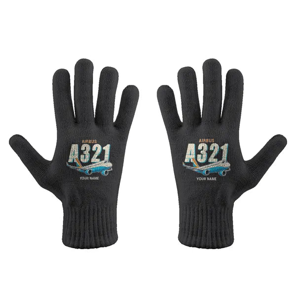 Airbus A321LR - Gloves - Full - Cartoon + Name - Black