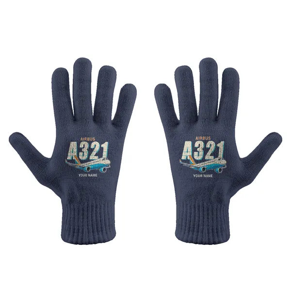 Airbus A321LR - Gloves - Full - Cartoon + Name - Navy Blue