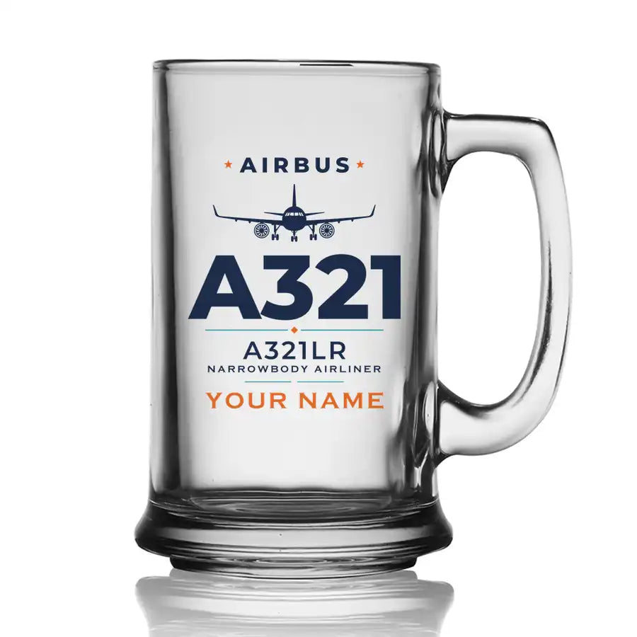 Airbus A321LR - Heritage + Name - Beer Glass with Holder
