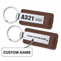 Thumbnail for Airbus A321LR - Leather Key Chain - Faux Leather - Tag - Brown + Name
