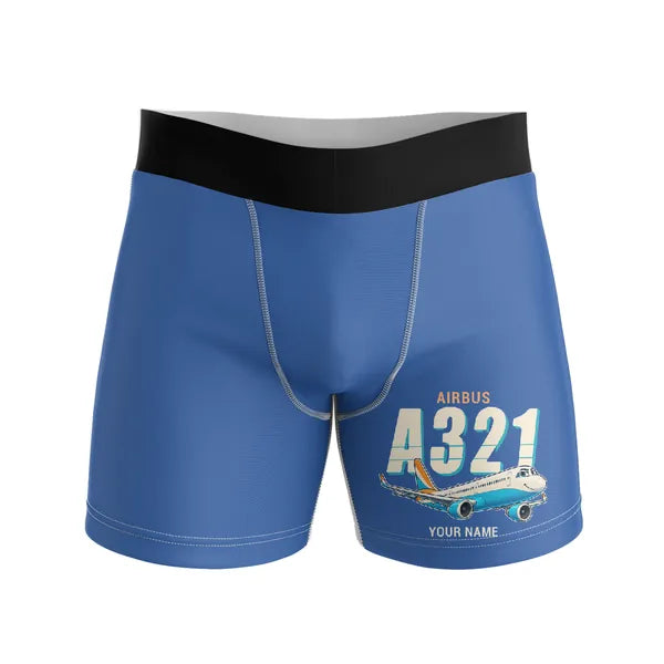 Airbus A321LR - Men Boxers - Cartoon + Name - Blue
