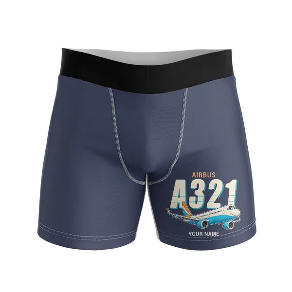 Airbus A321LR - Men Boxers - Cartoon + Name - Navy Blue