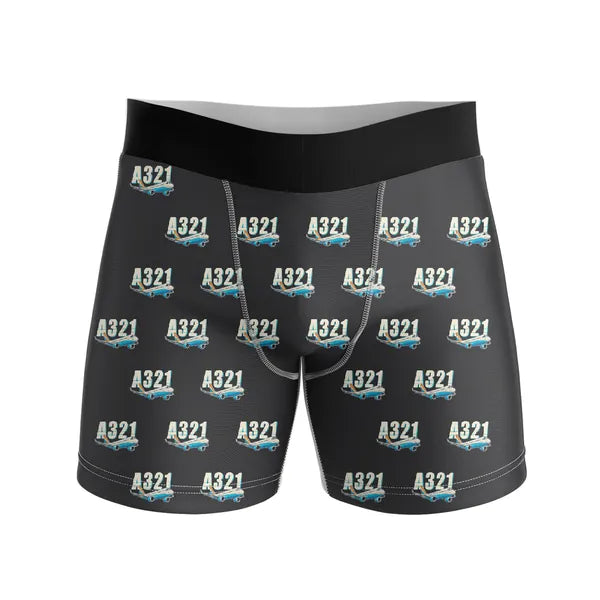 Airbus A321LR - Men Boxers - Cartoon Pattern - Black
