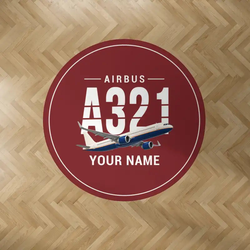 Airbus A321LR - Original + Name - Round Carpet - Dark Red