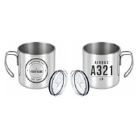 Thumbnail for Airbus A321LR - Portable Mug - Tag + Name - Silver