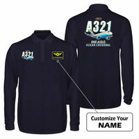 Thumbnail for Airbus A321LR Premium Polo T-Shirts - Cartoon + Name - Long Sleeve - Dark Blue