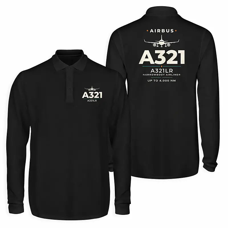Airbus A321LR Premium Polo T-Shirts - Heritage - Long Sleeve - Black