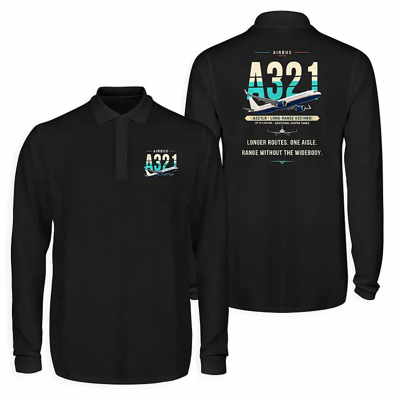 Airbus A321LR Premium Polo T-Shirts - Original - Long Sleeve - Black