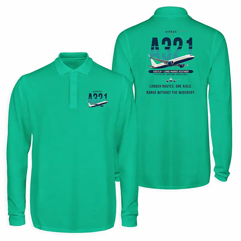 Airbus A321LR Premium Polo T-Shirts - Original - Long Sleeve - Green