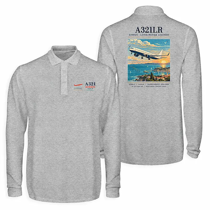 Airbus A321LR Premium Polo T-Shirts - Poster - Long Sleeve - Gray