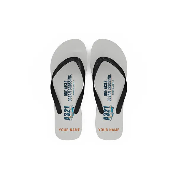 Airbus A321LR - Slippers - Flip Flops - Cartoon + Name - White
