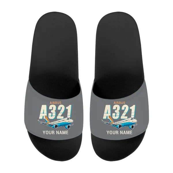 Airbus A321LR - Slippers - Sport - Cartoon + Name - Gray