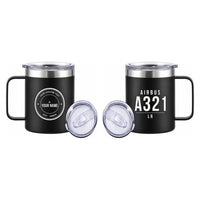 Thumbnail for Airbus A321LR - Stainless Steel Mug - Tag + Name - Black