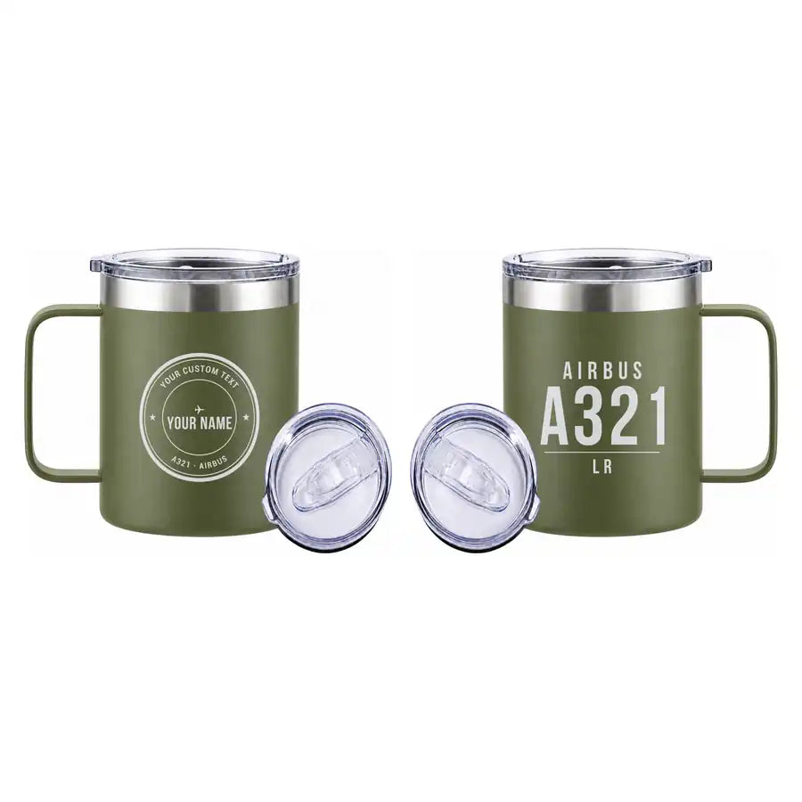 Airbus A321LR - Stainless Steel Mug - Tag + Name - Green