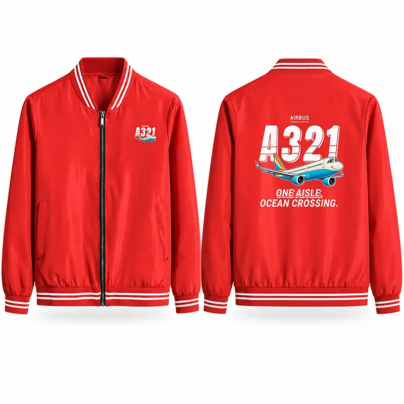 Airbus A321LR Stylish Jackets - Baseball Collar - Cartoon - Red