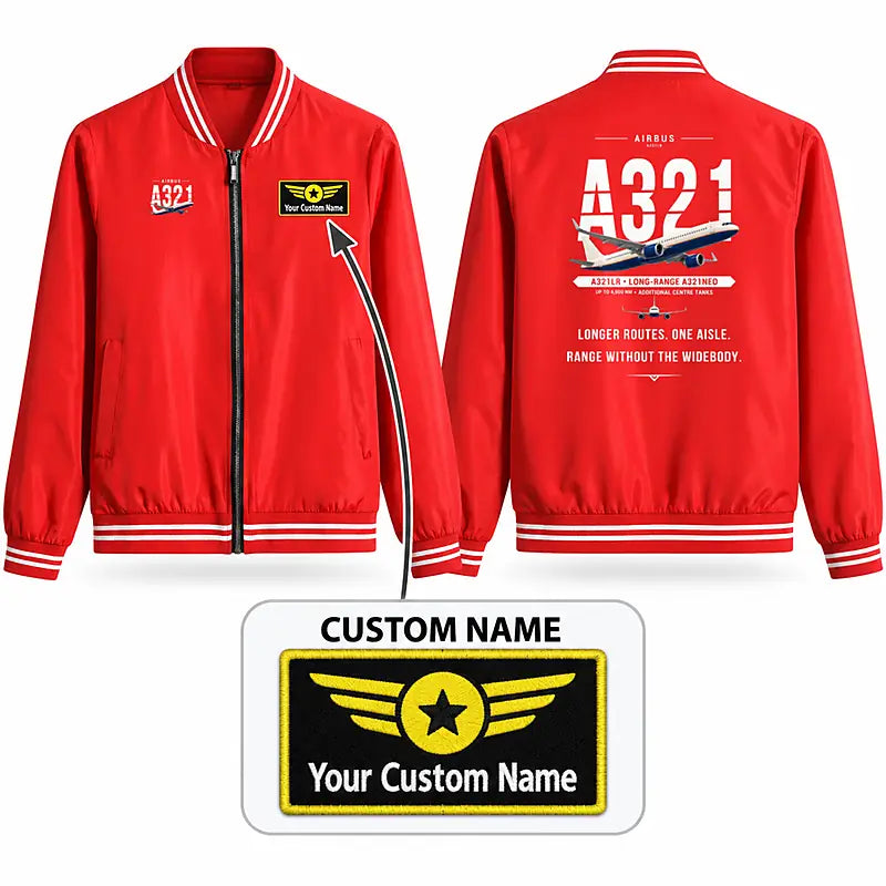 Airbus A321LR Stylish Jackets - Baseball Collar - Original + Name - Red