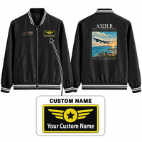 Thumbnail for Airbus A321LR Stylish Jackets - Baseball Collar - Poster + Name - Black