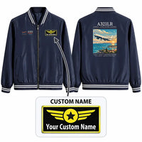 Thumbnail for Airbus A321LR Stylish Jackets - Baseball Collar - Poster + Name - Navy Blue