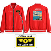 Thumbnail for Airbus A321LR Stylish Jackets - Baseball Collar - Poster + Name - Red