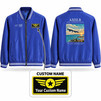 Thumbnail for Airbus A321LR Stylish Jackets - Baseball Collar - Poster + Name - Royal Blue