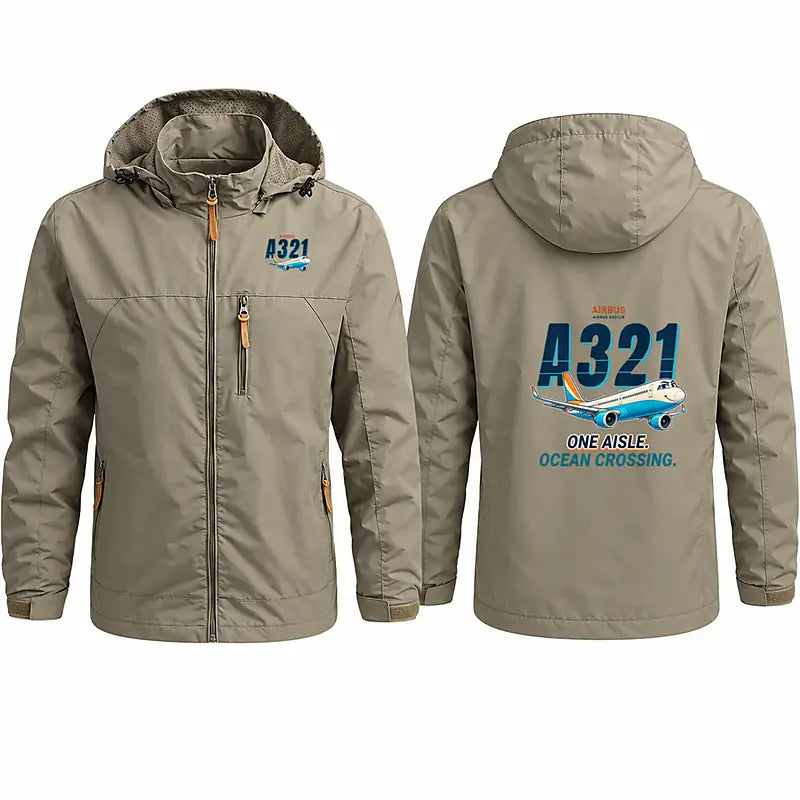 Airbus A321LR Stylish Jackets - Hooded Windbreaker - Cartoon - Khaki