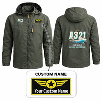 Thumbnail for Airbus A321LR Stylish Jackets - Hooded Windbreaker - Cartoon + Name - Olive Green