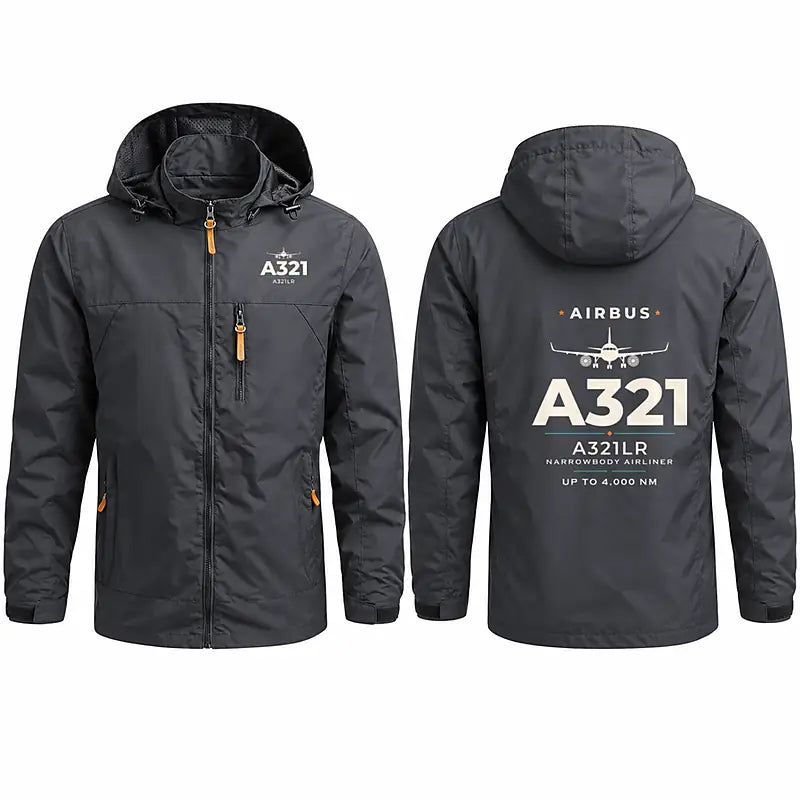 Airbus A321LR Stylish Jackets - Hooded Windbreaker - Heritage - Charcoal