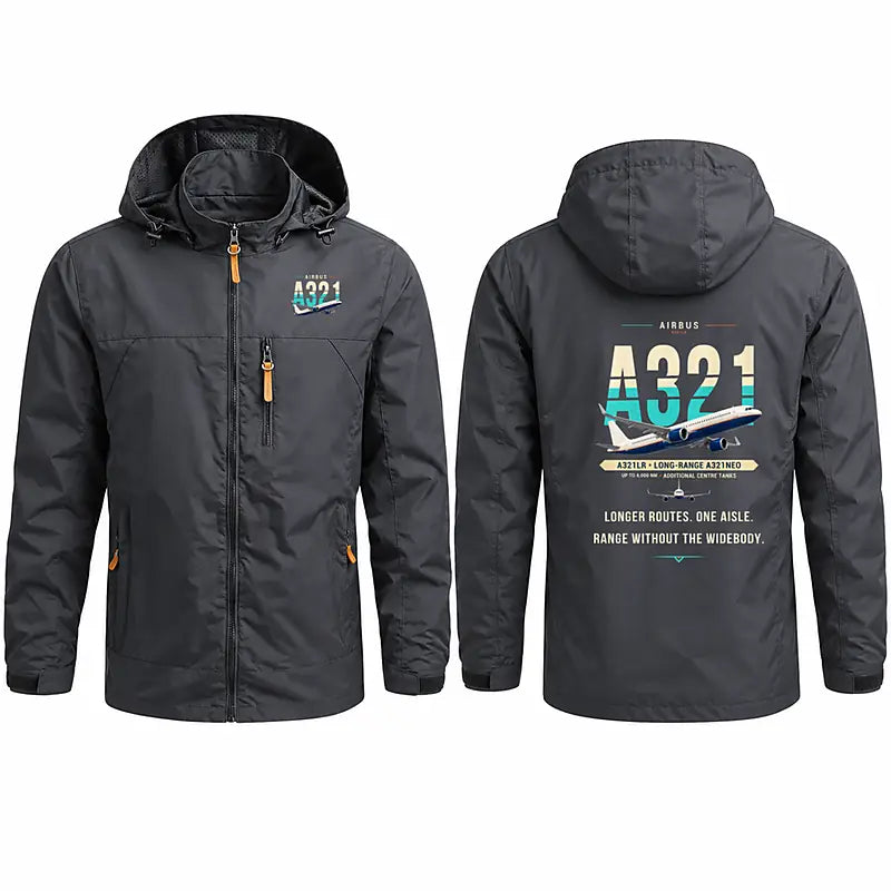 Airbus A321LR Stylish Jackets - Hooded Windbreaker - Original - Charcoal