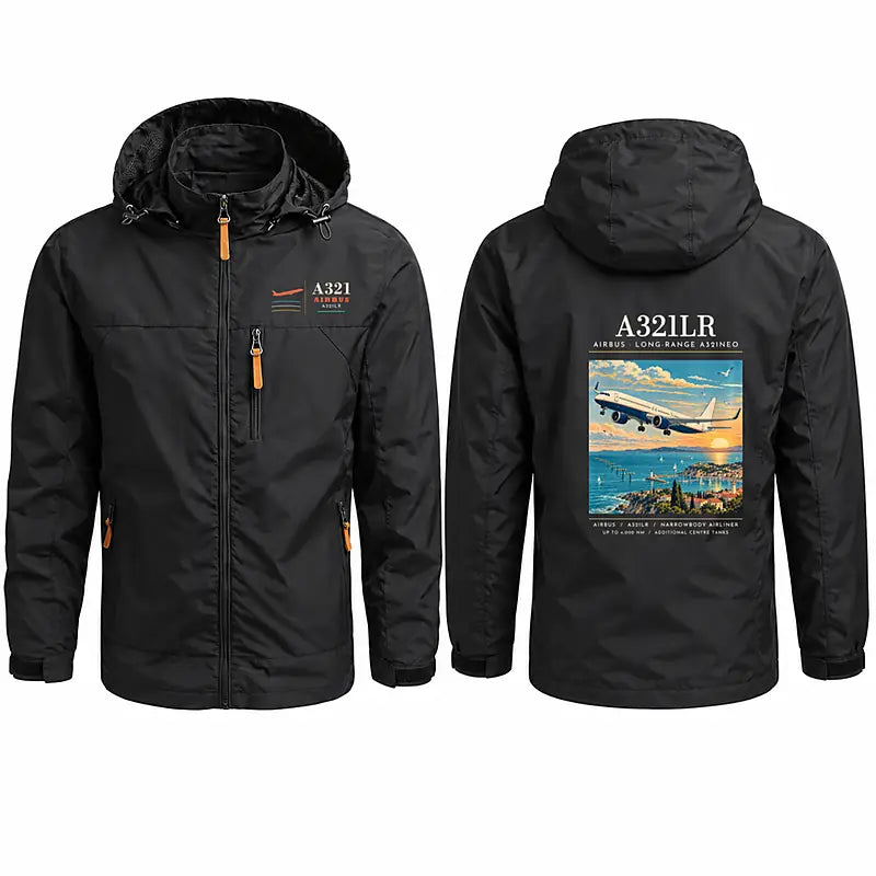 Airbus A321LR Stylish Jackets - Hooded Windbreaker - Poster - Black
