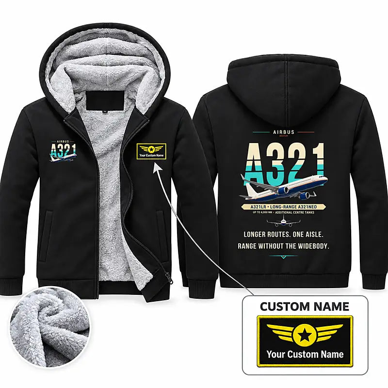 Airbus A321LR Zipped Sweatshirts - Original + Name - Black