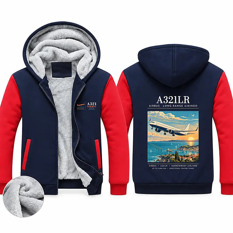 Airbus A321LR Zipped Sweatshirts - Poster - Navy & Red