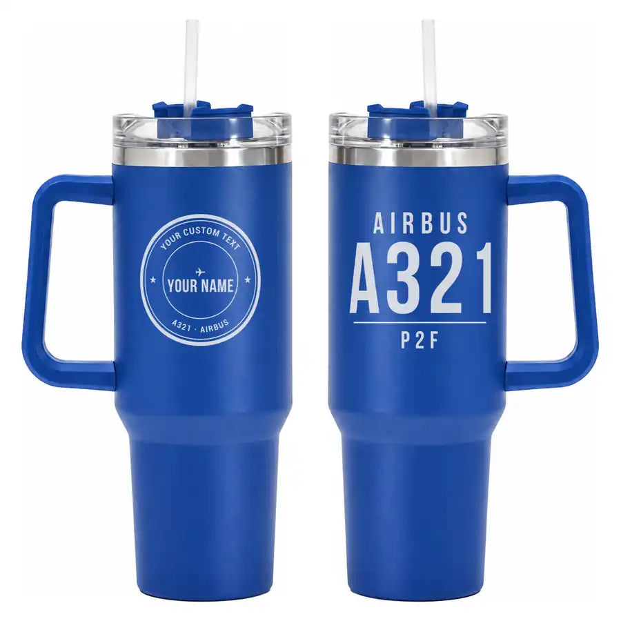 Airbus A321P2F - 40oz Car Mug - Tag + Name - Blue