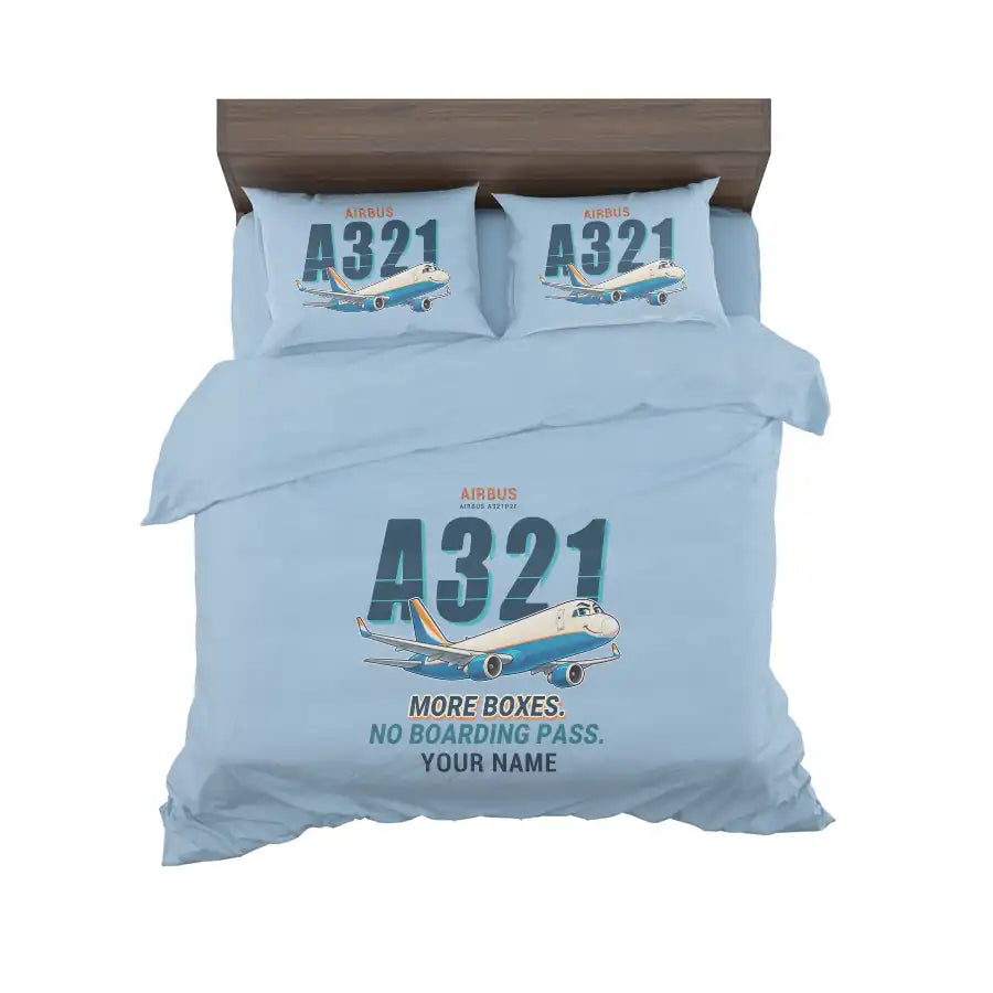 Airbus A321P2F - Cartoon + Name - Bedding Set - Light Blue