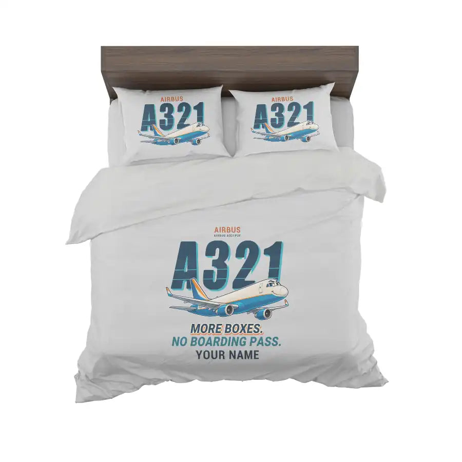 Airbus A321P2F - Cartoon + Name - Bedding Set - Light Gray
